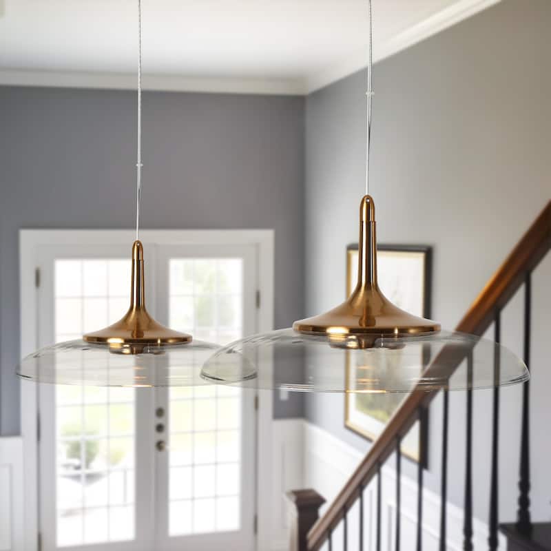 Modern 1-Light LED Gold Large Pendant Island Lights with Clear Glass Shade - D 12.2" x H 7"