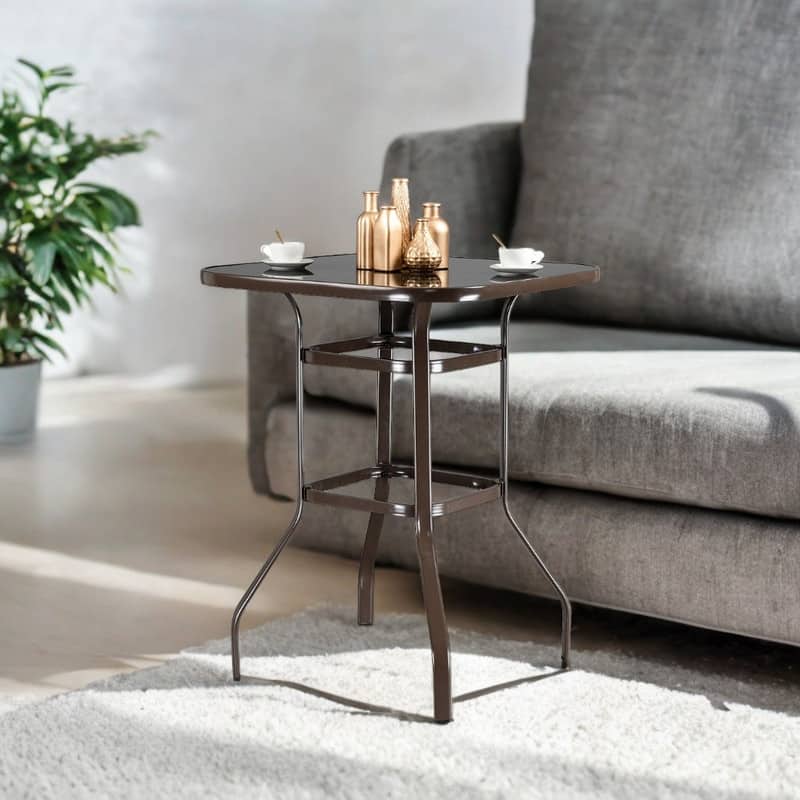 Wrought Iron Glass High Bar Table Patio Bar Table Brown