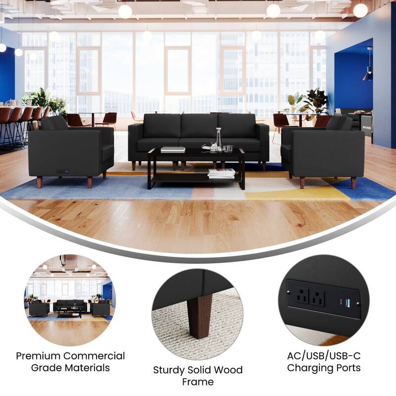 3 PC Commercial Seating Set with Outlets/USB/USB-C Ports - 33"W x 31.25"D x 32.5"H