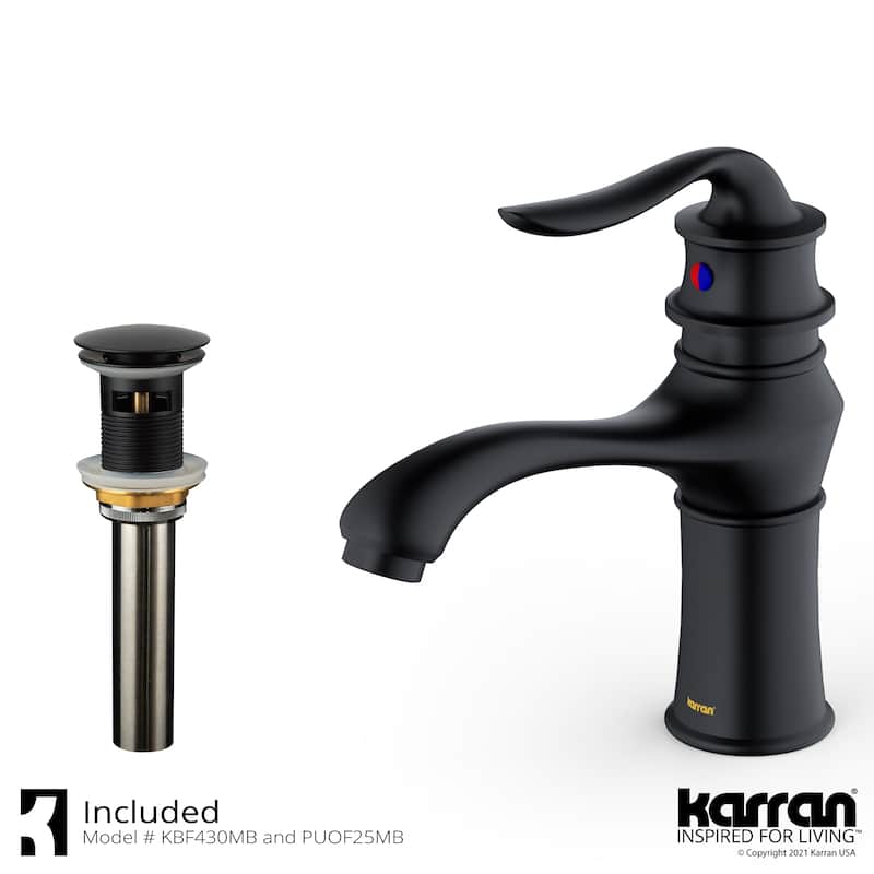 Karran Dartford Single Hole Single Handle Basin Bathroom Faucet with Matching Pop-up Drain