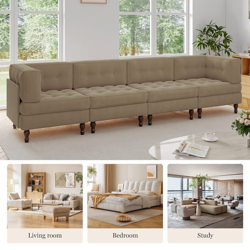 UIXE 4-Piece Corduroy Upholstered Modular Sectional Sofa for Living Room