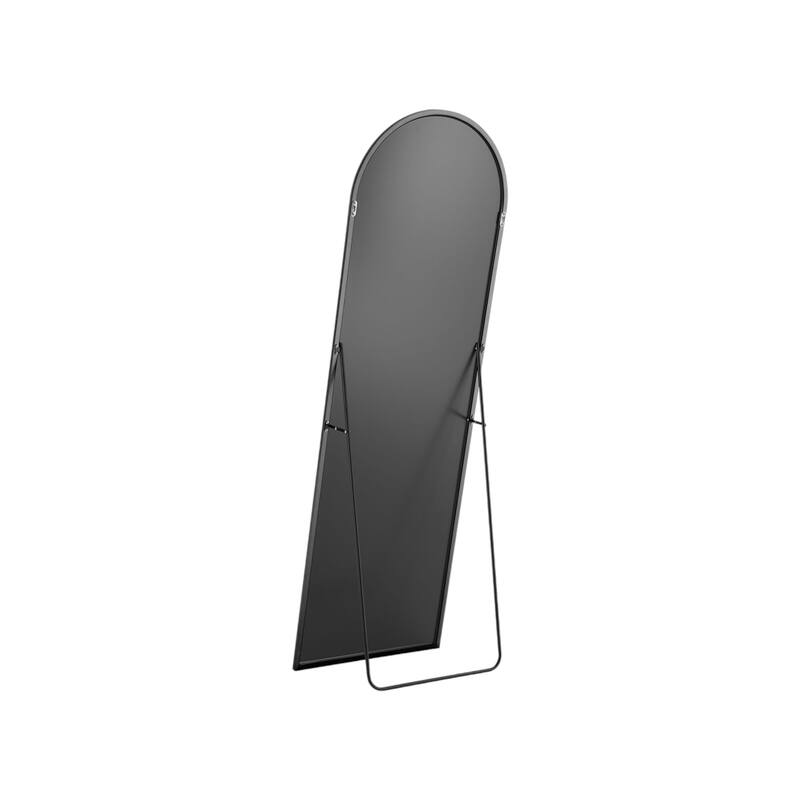 HomeRoots 63" Black Metal Arch Freestanding and Wall Mount Framed Full Length Mirror - 20.00 in. x 63.00 in. x 0.50 in.
