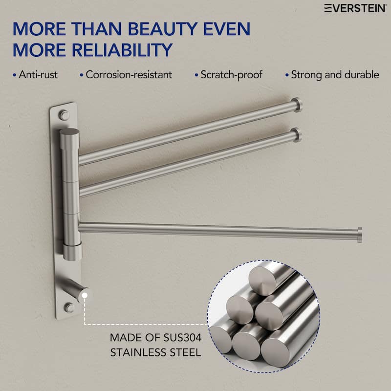 4-Arm Rust-Proof Swivel Towel Rack, 304 Stainless Steel with Hooks