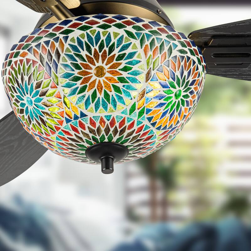 Costello River of Goods 3-blade 42-inch Modern Indoor Ceiling Fan with Mosaic Glass Shade and Remote Control