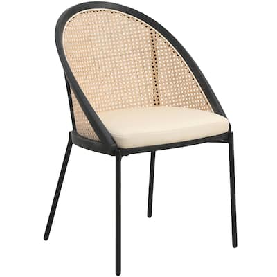 Urbane Modern Stylish Dining Chair with Leather Seat and Wicker Back for Dining Room & Kitchen