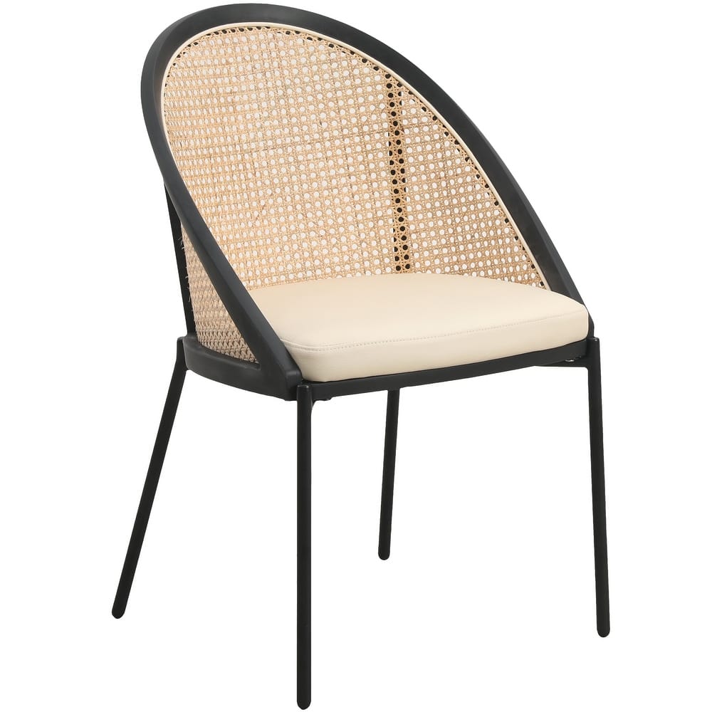 Urbane Modern Stylish Dining Chair with Leather Seat and Wicker Back for Dining Room & Kitchen