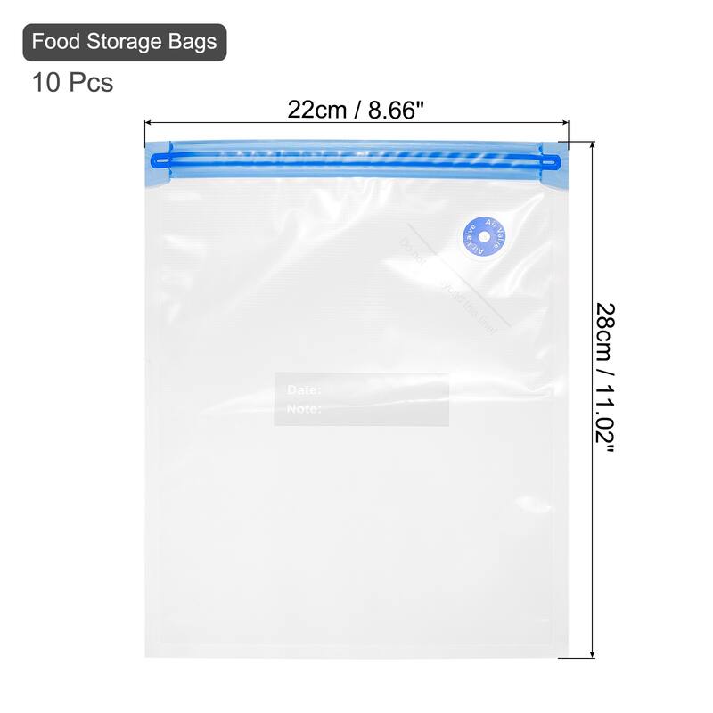10pcs Sous Vide Bags Reusable Vacuum Food Storage Zipper Bags 28cm x 22cm - White
