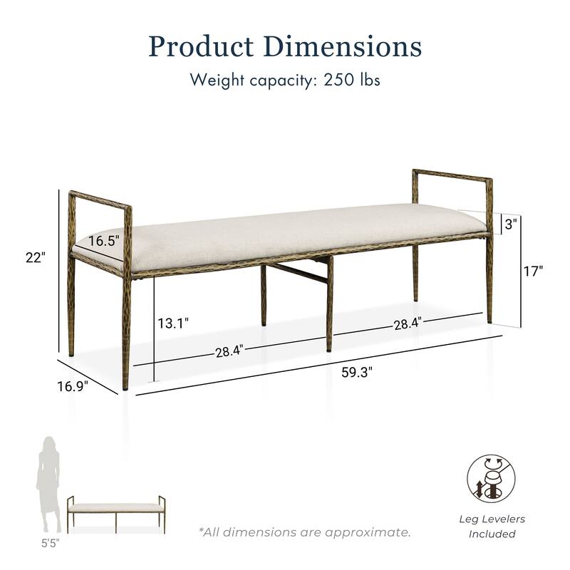 247 Shop At Home Lalia Modern 3-Piece Upholstered Hammered Metal Panel Bedroom Set with Nightstand and Bench
