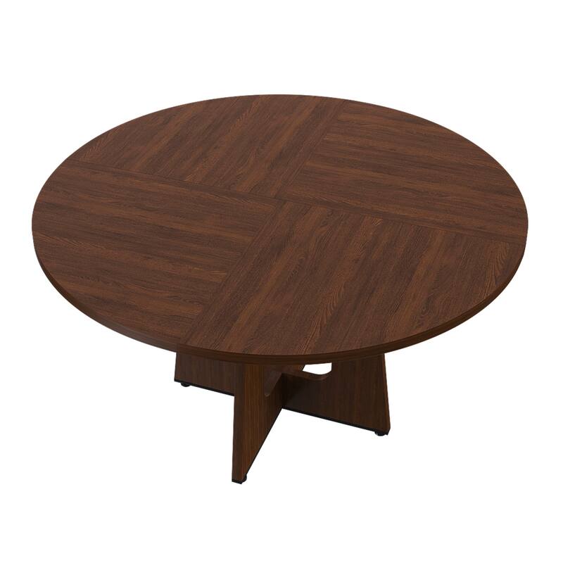 42" Farmhouse Round Dining Table - MDF Circle Table with Wood Grain Finish, 300lb Capacity, Easy Assembly