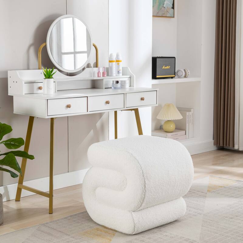 S-shape Ottoman Makeup Stool Footstool （Teddy/Velvet）