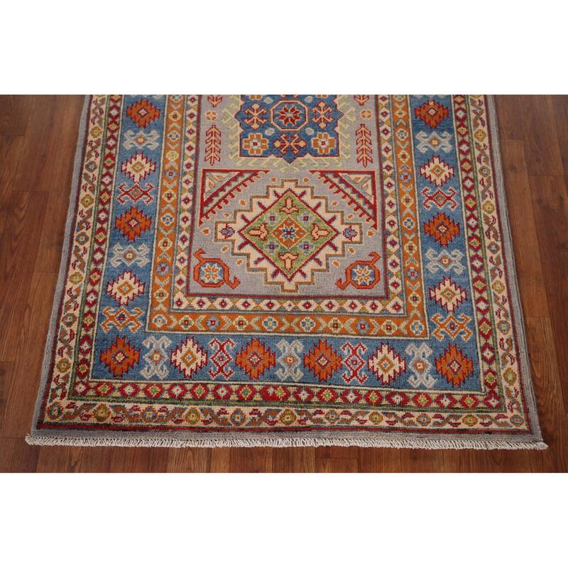 Traditional Grey Kazak Foyer Rug Hand-Knotted Wool Carpet - 3'4" x 5'0"