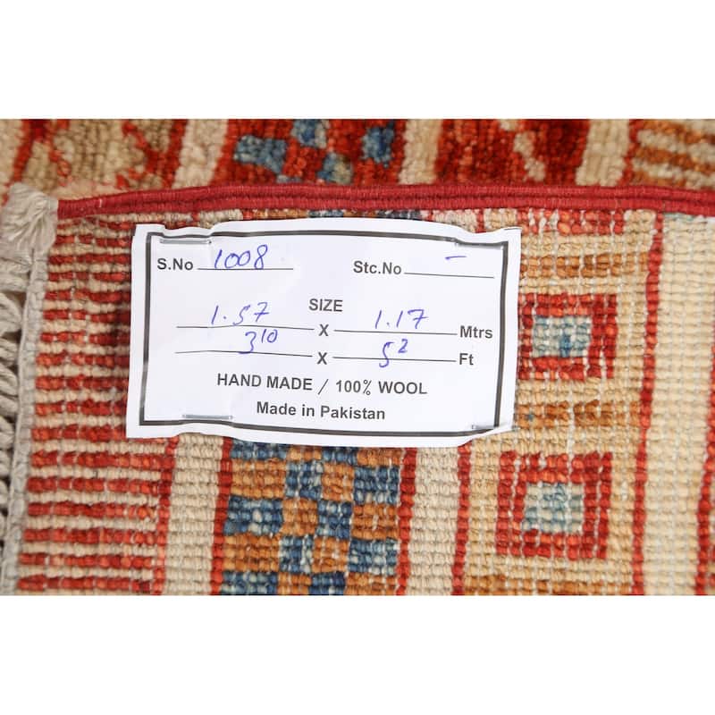 Striped Kazak Oriental Home Decor Area Rug Hand-knotted Wool Carpet - 3'10" x 5'2"