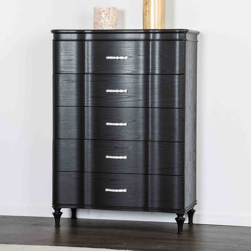 Luxury Glam Black Bedroom Furniture Collection Bed Nightstand Mirror Dresser Chest
