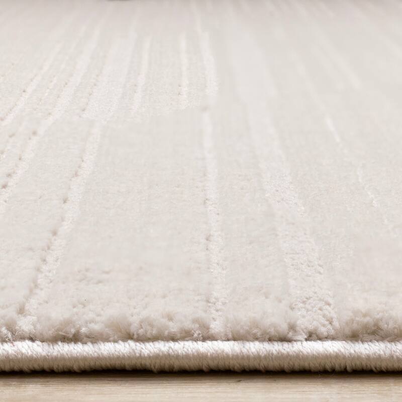 Ellie Collection - High-Low Textured Soft Polyester Beige Area Rug