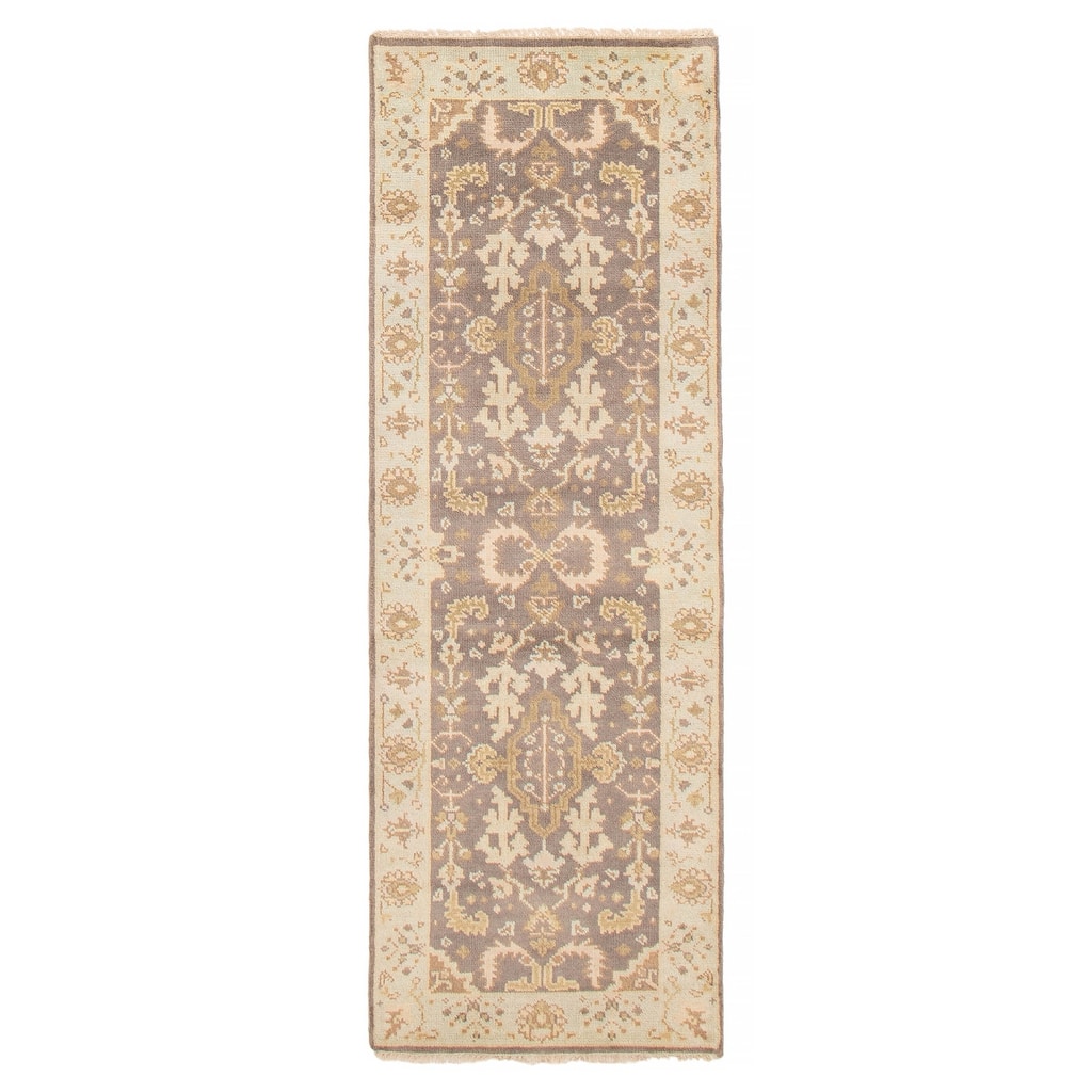 ECARPETGALLERY Hand-knotted Royal Oushak Dark Grey Wool Rug - 2'8 x 7'11