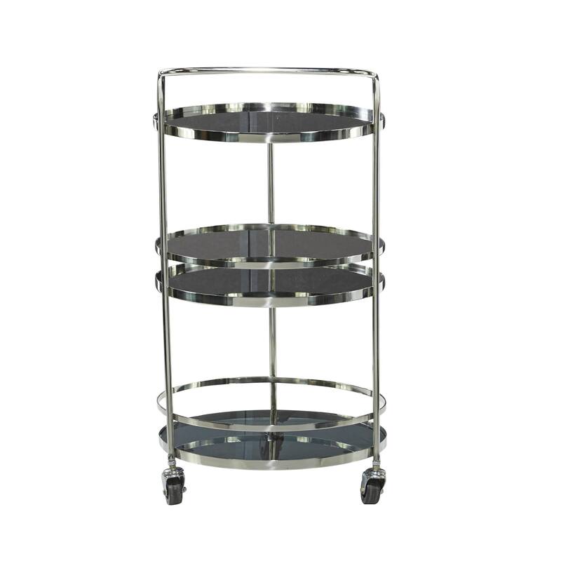 Stainless Steel Metal Rolling Bar Cart - Silver - Roche River Decor - 21"W x 17"L x 33"H