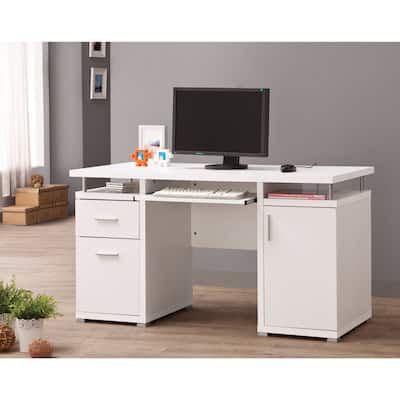 Elegant white Computer desk with efficient Storage