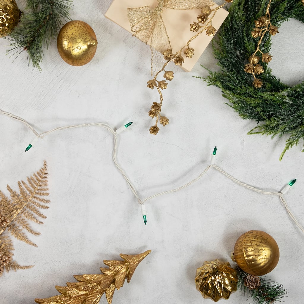 Mini Incandescent Christmas Lights - Teal Green - 35' White Wire - 100ct