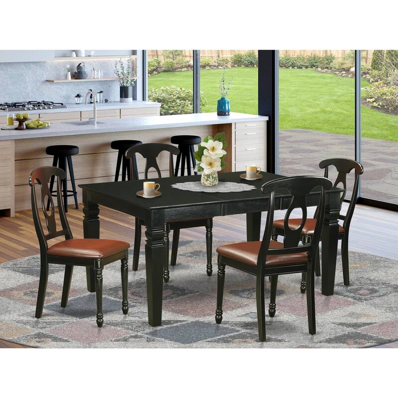 HomeStock 5-Piece Rectangle Black Finish Solid Wood Top Dining table with 4 Chairs with Lattice Back