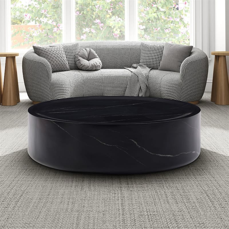 39.37''Marble Round Coffee Table Sturdy Fiberglass Table forLivingRoom