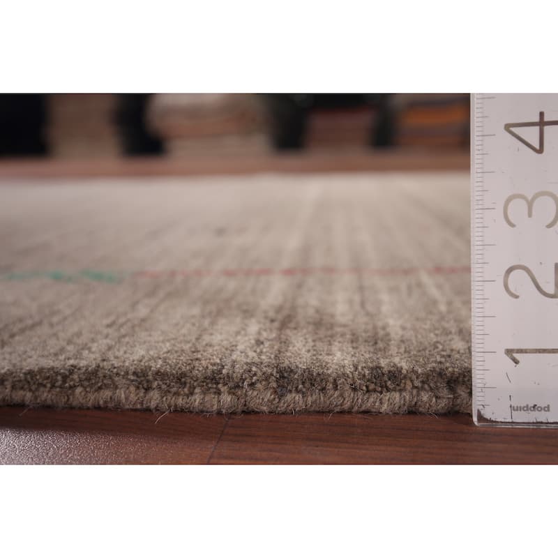 Brown Striped Gabbeh Oriental Accent Rug Hand-Knotted Wool Carpet - 3'11"x 6'0"