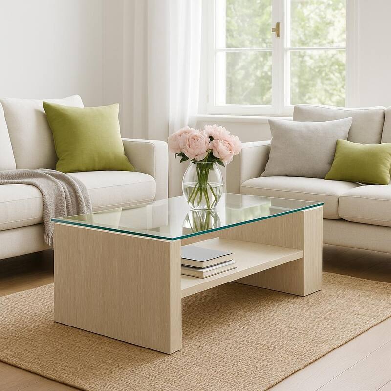 Meridian Coffee Table with shelf stone top in modern living roomspaces