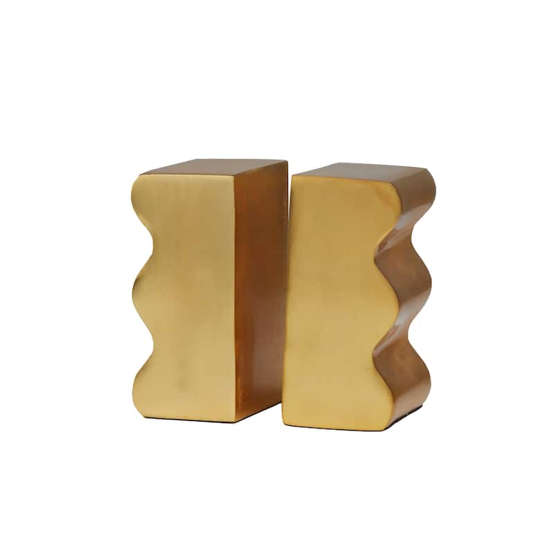 Gold Aluminum Metal Wave Inspired Decorative Bookends (Set of 2)