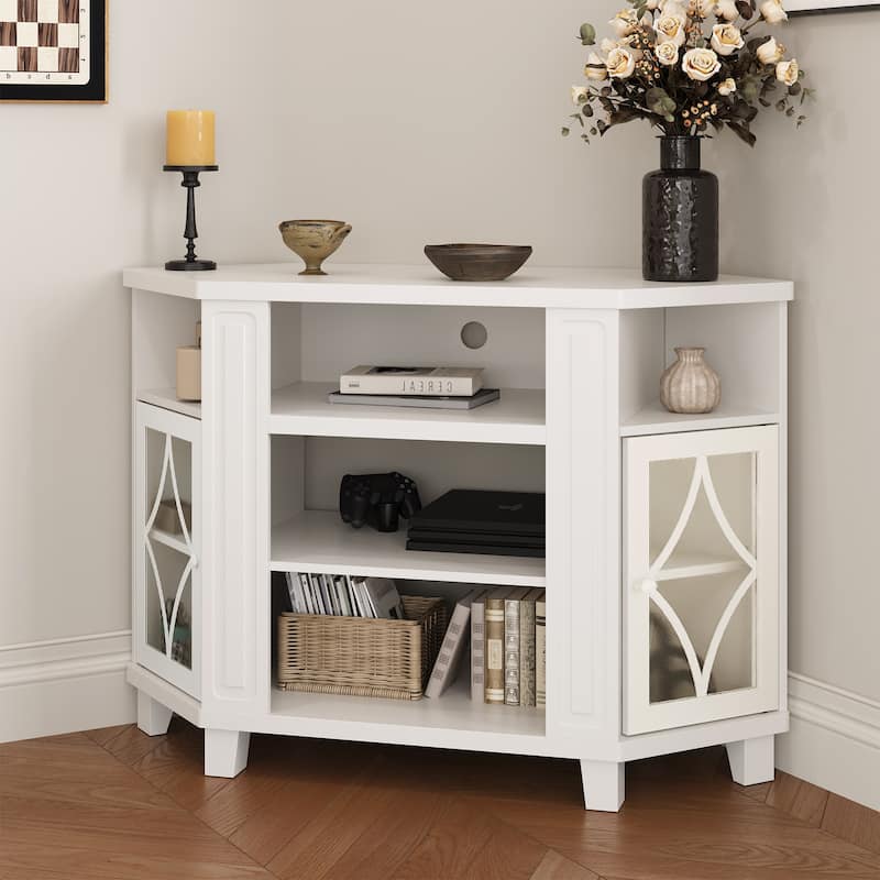 Corner TV Stands for TVs up to 55'', Media Console Table with Adjustable Shelves