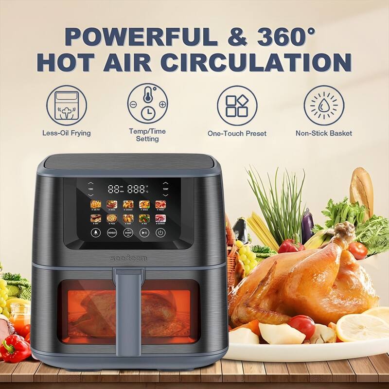 Air Fryer with Color LCD Display Touchscreen with ClearCook Cooking Window,Broil,Roast,Dehydrate,Bake