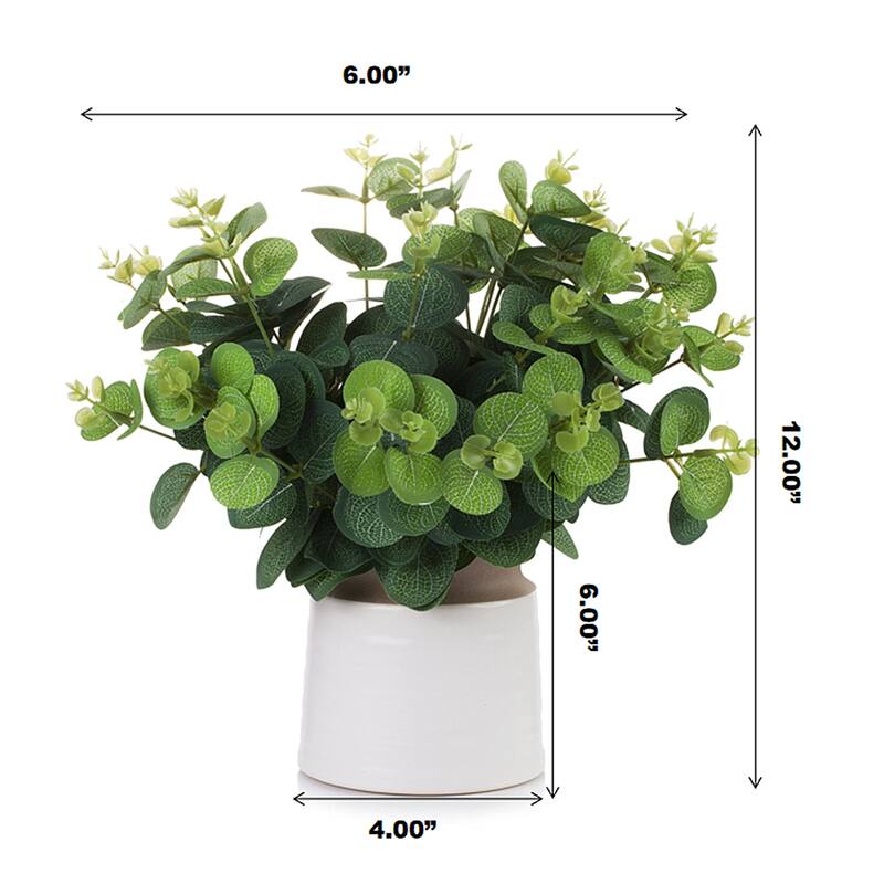 Enova Home High Quality Artificial Eucalyptus Grasses Topiary Fake Plants in Ceramic Pot for Home Office Garden Decoration
