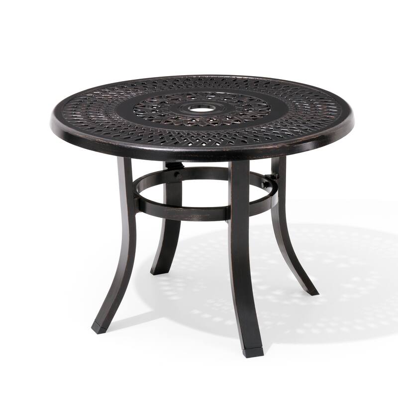 Outdoor Round Cast Aluminum Small Table with Umbrella Hole - Black