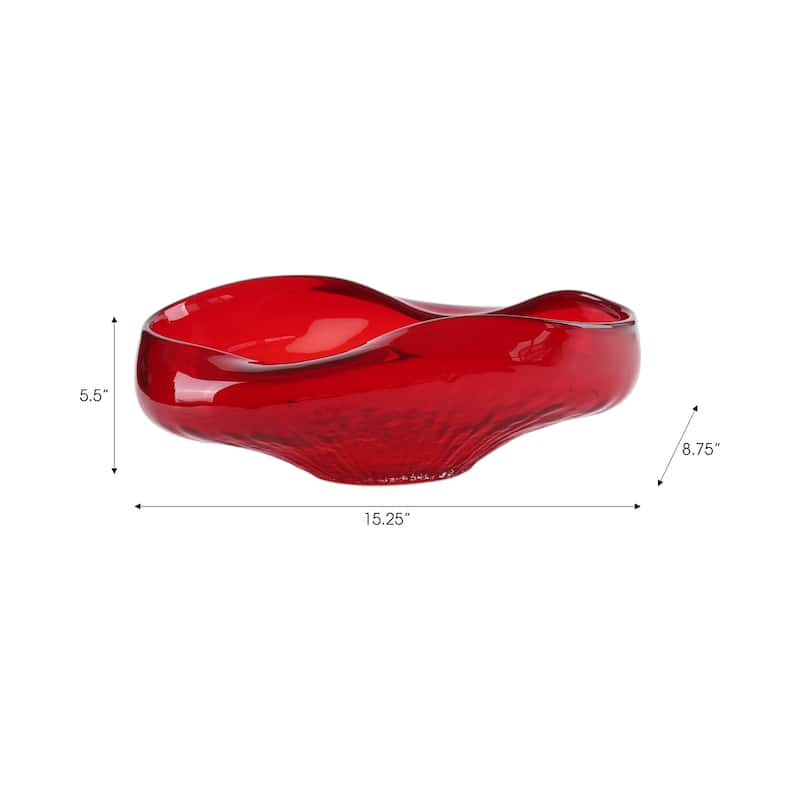 Glass Decorative Bowl Abstract Oval Modern Accent Home Decor - 6" Red - 15.25" x 8.75" x 5.5"