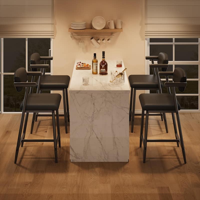 26" Counter Height Bar Stools Set of 2/4 with Arms, 2PCS/4PCS Modern Bar Stools Set with Back & Upholstered Wider Seat
