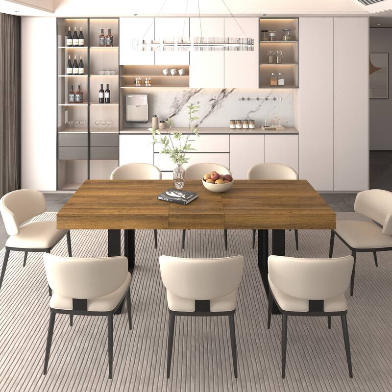 Rectangle Extendable Dining Table For 6-10 People Aged Effect Wood