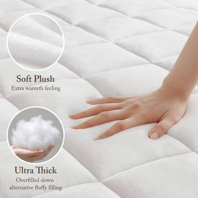 Madison Park Heavenly Soft Overfilled Plush Down Alt. Waterproof Mattress Pad - White