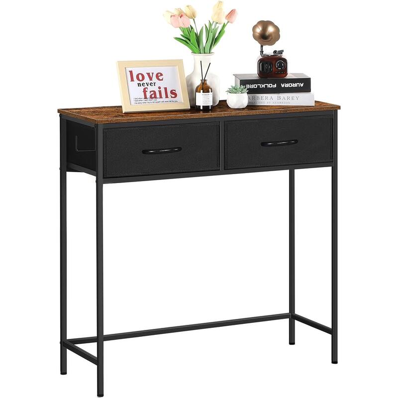 Small Console Table with 2 Drawers - Brown-Black