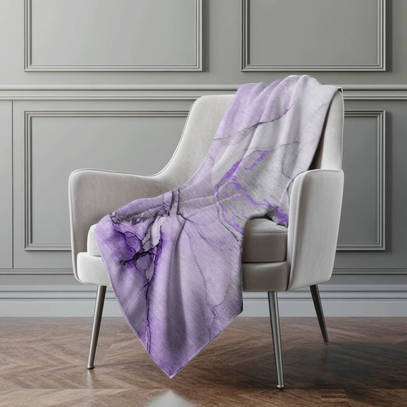 Premium Machine Washable Abstract Contemporary Sherpa Throw Blanket - Purple - 4'2" x 5'10"