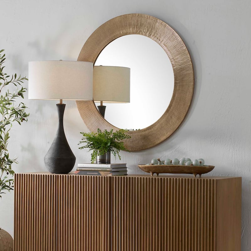 Uttermost Tano Antique Brass Round Mirror - 41"W x 0.75"D x 41"H