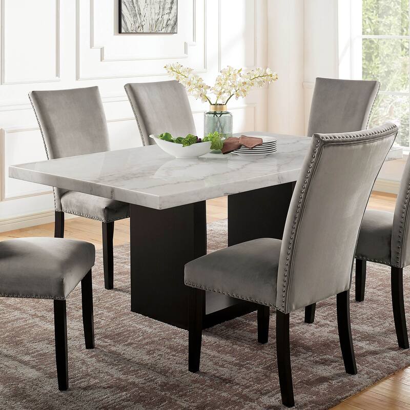 Furniture of America Cots Farmhouse White 70-inch Marble Dining Table - White