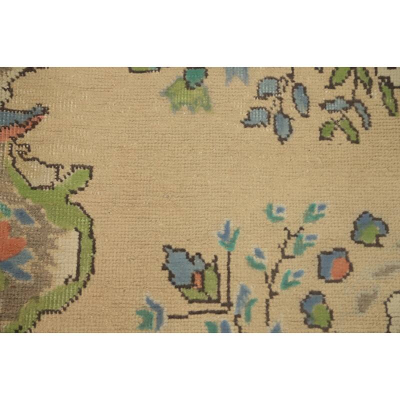 Hand Knotted Oriental 100% Wool Carpet Traditional Floral Beige & Ivories Tabriz Area Rug - 9' 11'' X 6' 7''