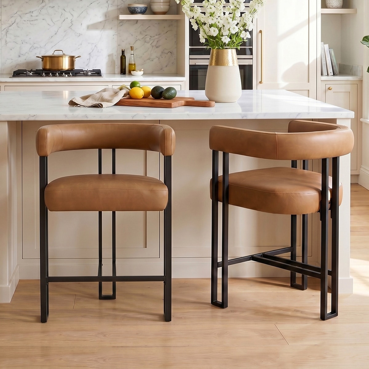 25" Faux Leather Upholstered Arm Counter Stool (Set of 2)