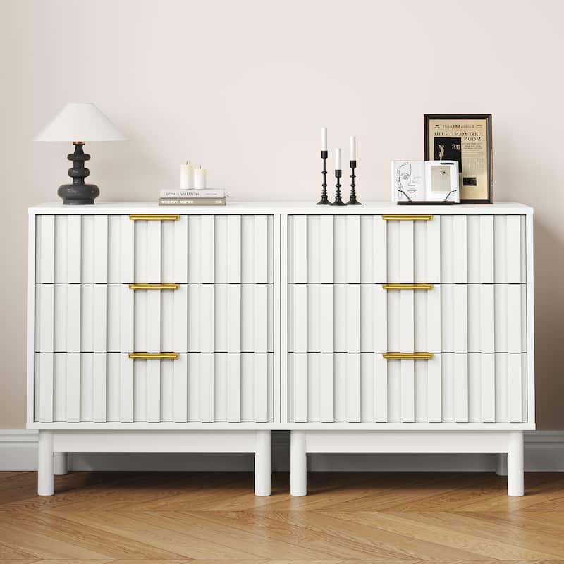 3 Drawer Dresser Set of 2 with Fluted Panel Design