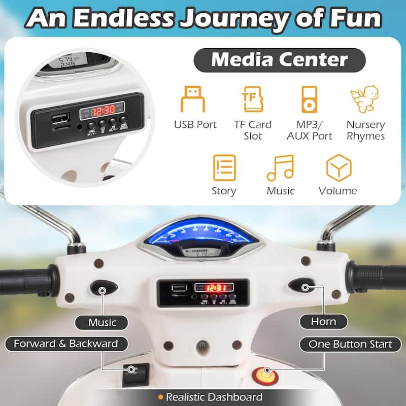 Costway Licensed VESPA 12V Kids Electric Motorcycle with Music Horn - See Details