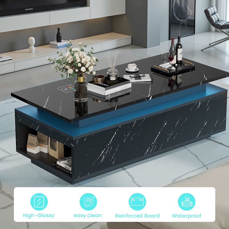 Pocassy 47.2 Inches Living Room Tables Modern LED Coffee Table