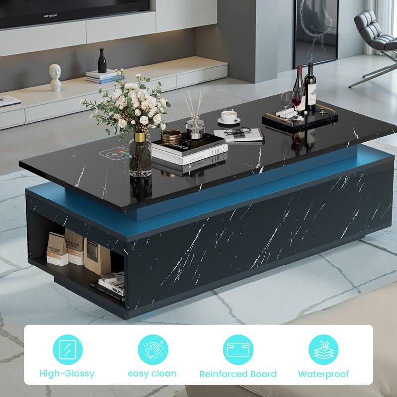 Pocassy 47.2 Inches Living Room Tables with 24 Colors LED Lights