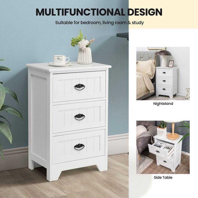 Gymax 2 PCS 3 Drawers Nightstand End Table Bedroom Storage Wood Side