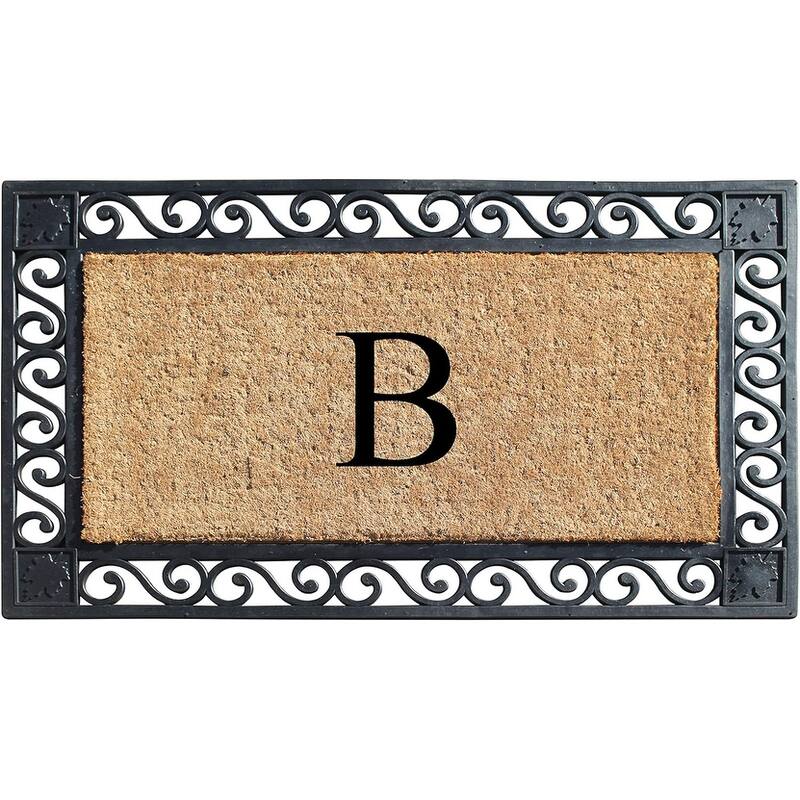 A1HC Rubber and Coir Maple Leaf, Heavy Weight Durable Monogrammed Doormat, 23"X38" Black - B   