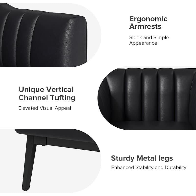 Alfons Industrial Leather Chair with Channel Tufting and Metal Leg by HULALA HOME