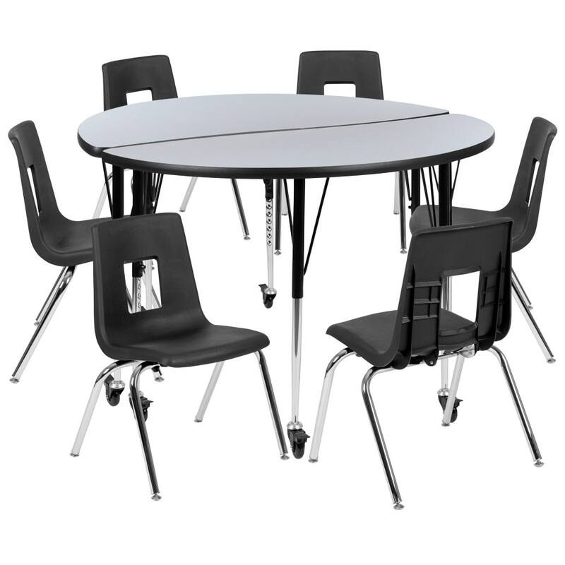 Mobile 47.5" Circle Wave Flexible Activity Table - 18" Student Stack Chairs