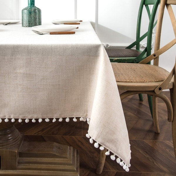 slide 2 of 19, DriftAway Pom Pom Tassel Rectangle Linen Textured Decorative Table Cloth